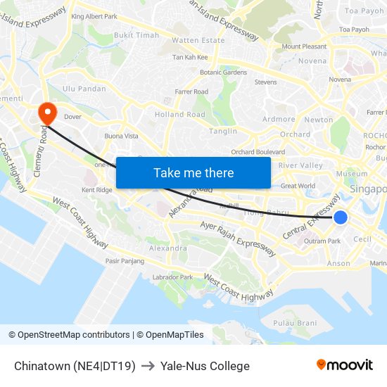 Chinatown (NE4|DT19) to Yale-Nus College map