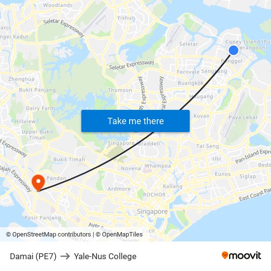 Damai (PE7) to Yale-Nus College map