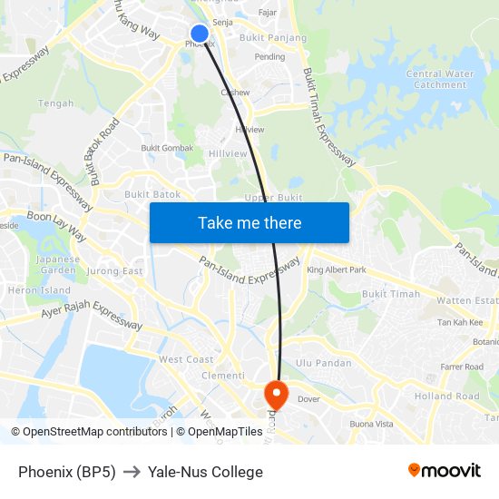 Phoenix (BP5) to Yale-Nus College map