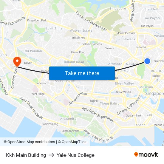 Kkh Main Building to Yale-Nus College map