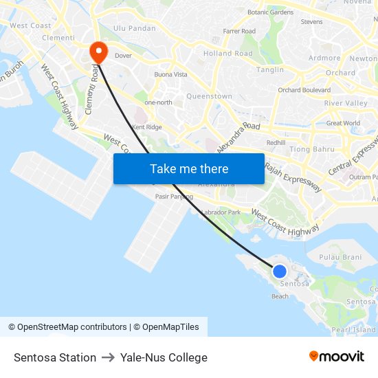 Sentosa Station to Yale-Nus College map