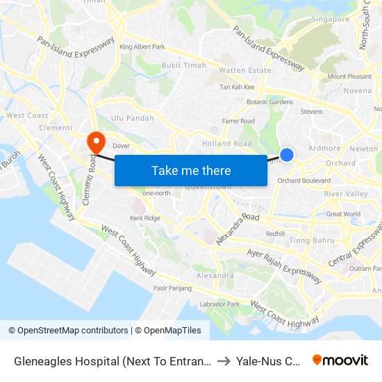 Gleneagles Hospital (Next To Entrance To A&E) to Yale-Nus College map