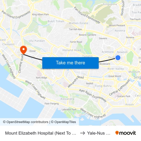 Mount Elizabeth Hospital (Next To Car Park Exit) to Yale-Nus College map