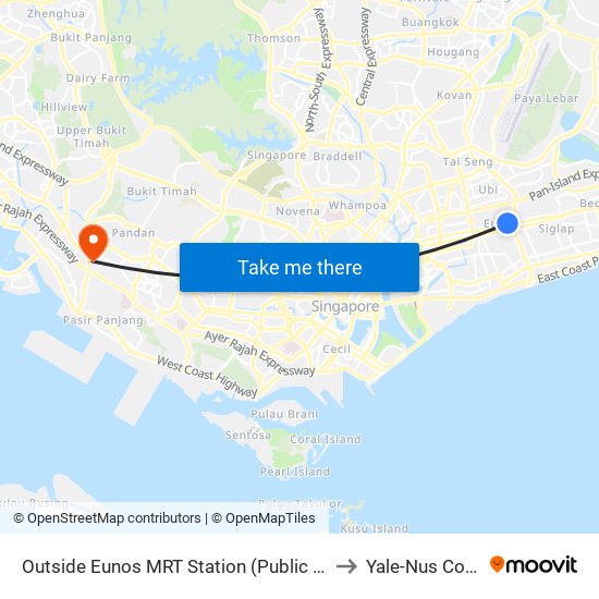 Outside Eunos MRT Station (Public Car Park) to Yale-Nus College map