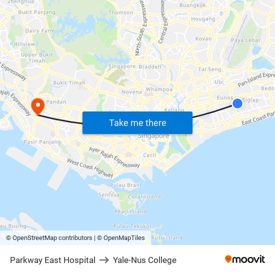 Parkway East Hospital to Yale-Nus College map