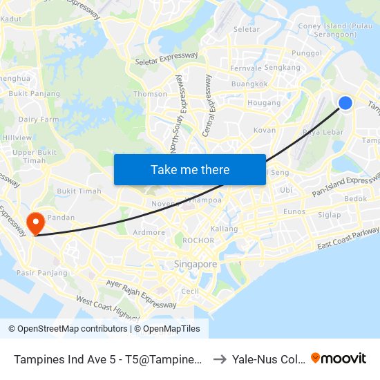 Tampines Ind Ave 5 - T5@Tampines (75381) to Yale-Nus College map