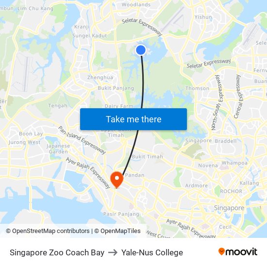 Singapore Zoo Coach Bay to Yale-Nus College map