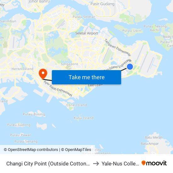 Changi City Point (Outside Cotton On) to Yale-Nus College map