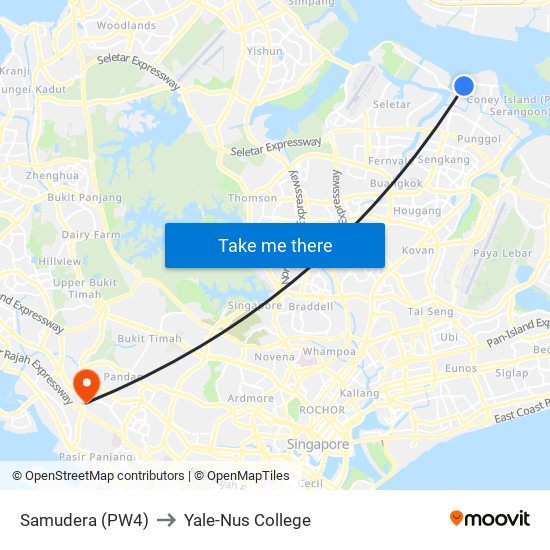 Samudera (PW4) to Yale-Nus College map