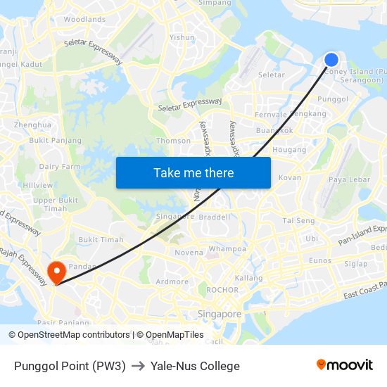 Punggol Point (PW3) to Yale-Nus College map