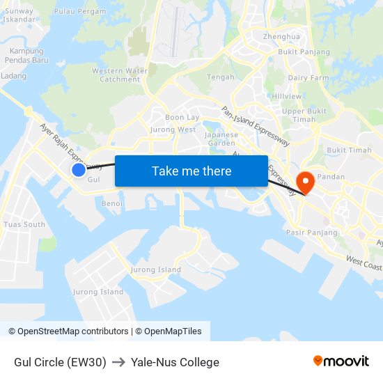 Gul Circle (EW30) to Yale-Nus College map