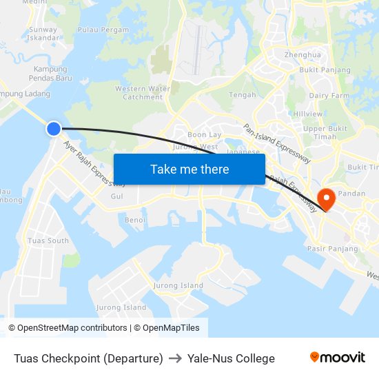 Tuas Checkpoint (Departure) to Yale-Nus College map