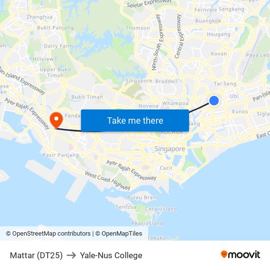 Mattar (DT25) to Yale-Nus College map