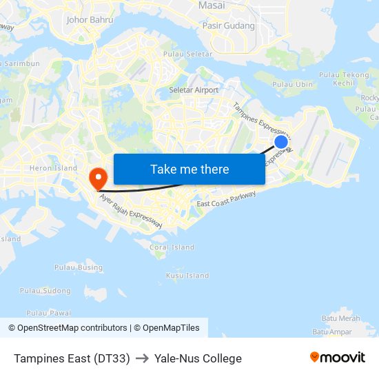 Tampines East (DT33) to Yale-Nus College map