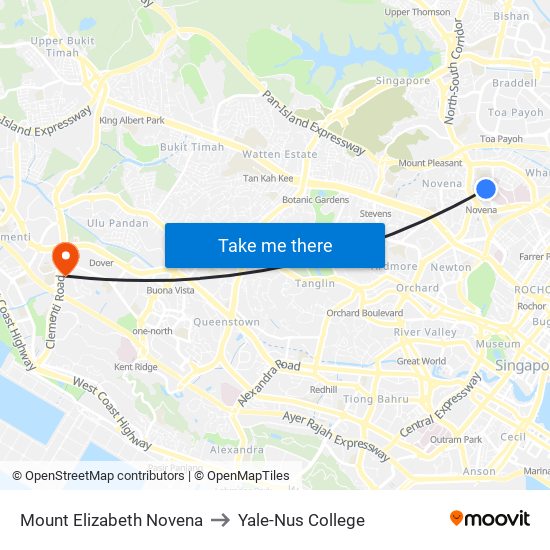 Mount Elizabeth Novena to Yale-Nus College map