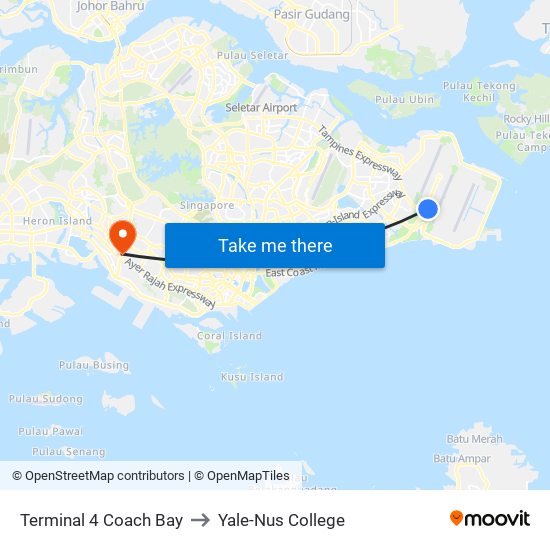 Terminal 4 Coach Bay to Yale-Nus College map