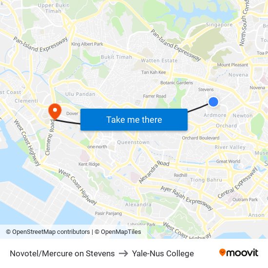 Novotel/Mercure on Stevens to Yale-Nus College map