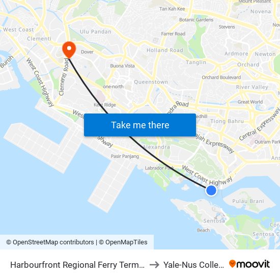 Harbourfront Regional Ferry Terminal to Yale-Nus College map