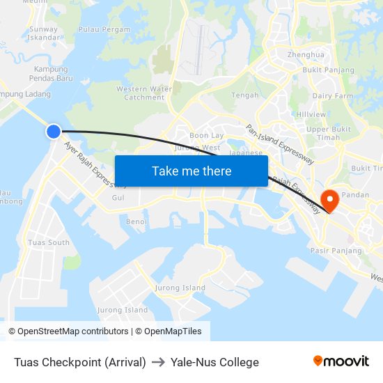 Tuas Checkpoint (Arrival) to Yale-Nus College map