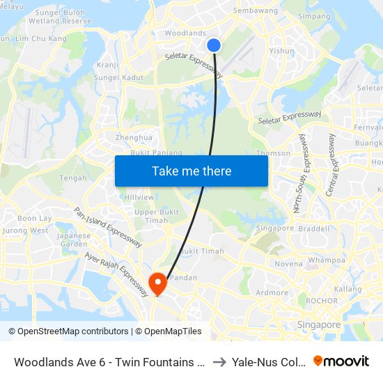 Woodlands Ave 6 - Twin Fountains (47491) to Yale-Nus College map