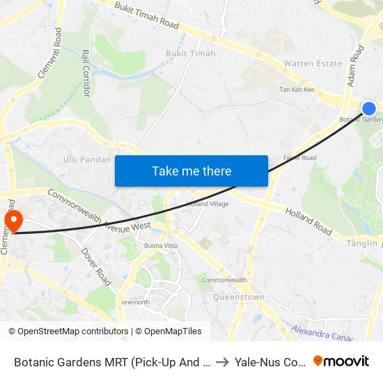 Botanic Gardens MRT (Pick-Up And Drop Off) to Yale-Nus College map