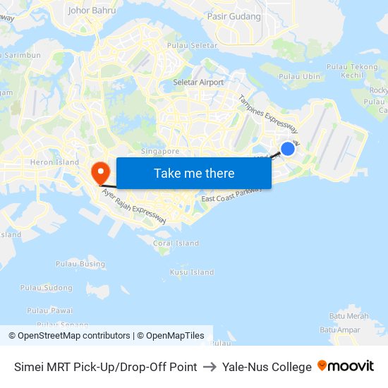 Simei MRT Pick-Up/Drop-Off Point to Yale-Nus College map