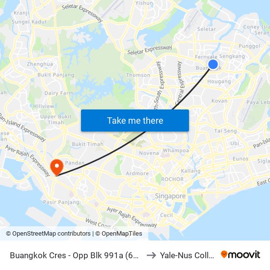 Buangkok Cres - Opp Blk 991a (66609) to Yale-Nus College map
