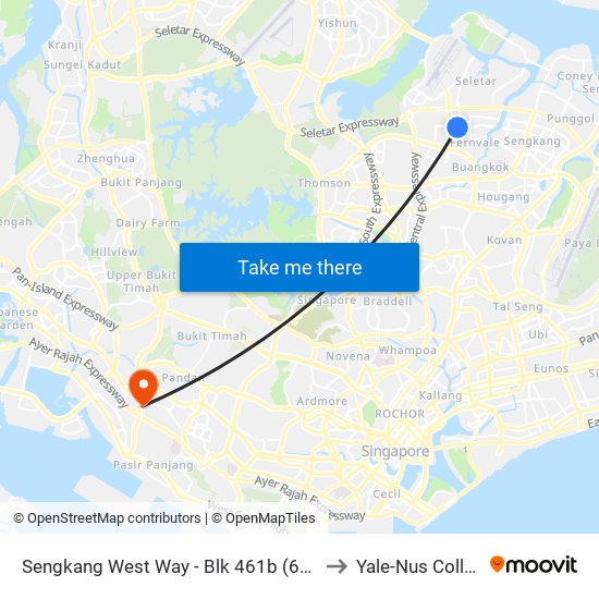 Sengkang West Way - Blk 461b (67999) to Yale-Nus College map