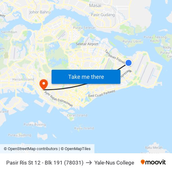 Pasir Ris St 12 - Blk 191 (78031) to Yale-Nus College map