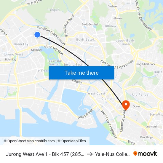 Jurong West Ave 1 - Blk 457 (28521) to Yale-Nus College map