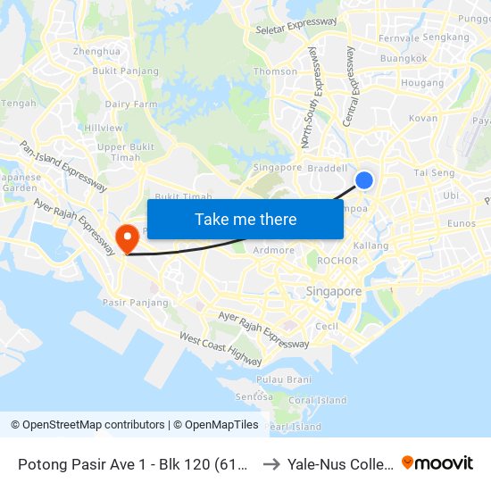 Potong Pasir Ave 1 - Blk 120 (61101) to Yale-Nus College map