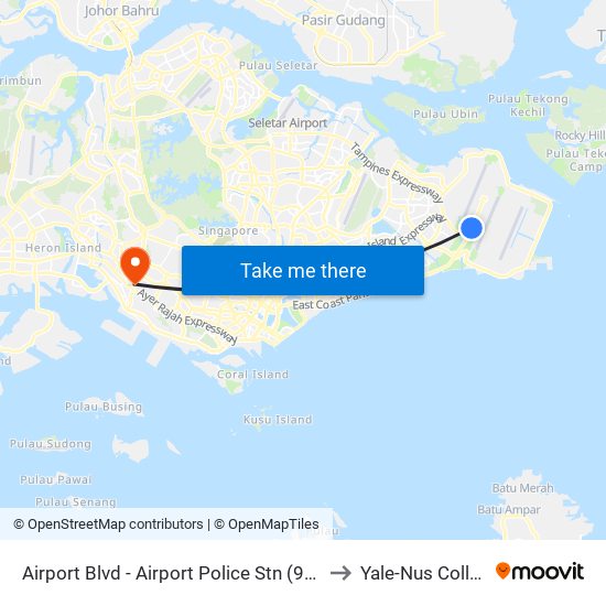 Airport Blvd - Airport Police Stn (95151) to Yale-Nus College map