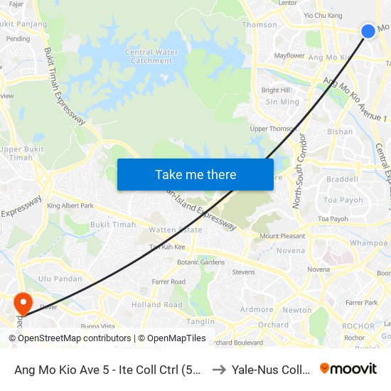 Ang Mo Kio Ave 5 - Ite Coll Ctrl (54481) to Yale-Nus College map