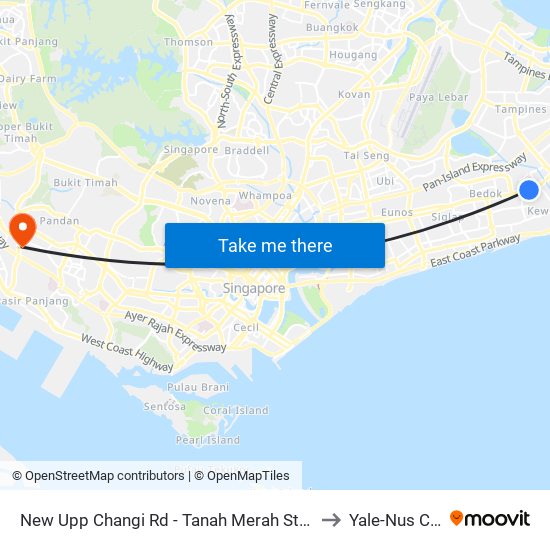 New Upp Changi Rd - Tanah Merah Stn Exit A (85099) to Yale-Nus College map