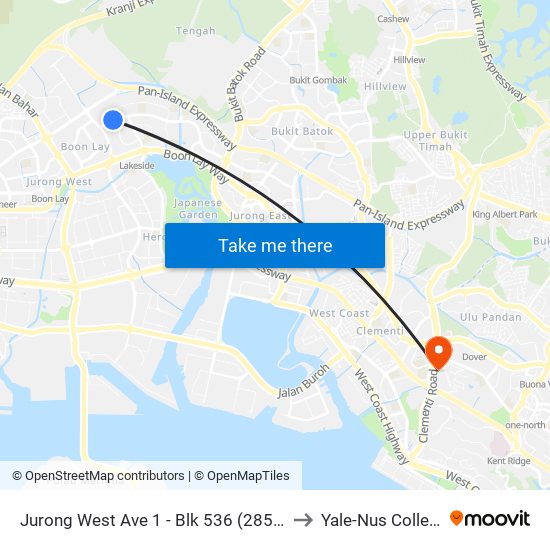 Jurong West Ave 1 - Blk 536 (28531) to Yale-Nus College map
