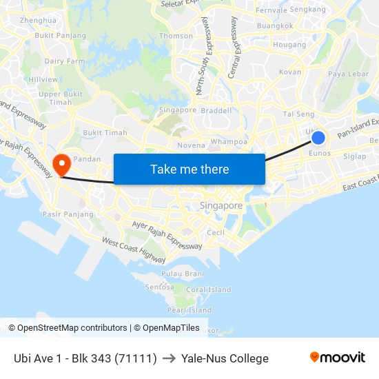 Ubi Ave 1 - Blk 343 (71111) to Yale-Nus College map