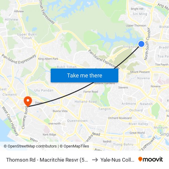 Thomson Rd - Macritchie Resvr (51071) to Yale-Nus College map