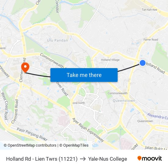 Holland Rd - Lien Twrs (11221) to Yale-Nus College map