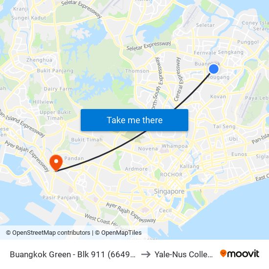Buangkok Green - Blk 911 (66499) to Yale-Nus College map