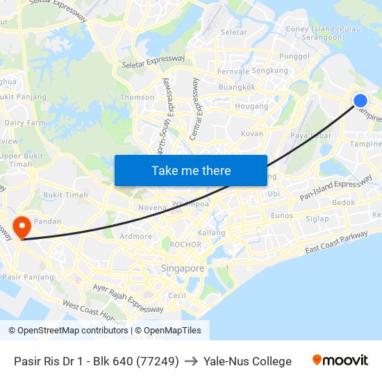 Pasir Ris Dr 1 - Blk 640 (77249) to Yale-Nus College map