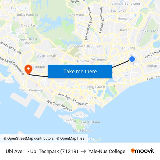 Ubi Ave 1 - Ubi Techpark (71219) to Yale-Nus College map