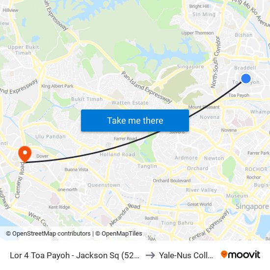 Lor 4 Toa Payoh - Jackson Sq (52271) to Yale-Nus College map