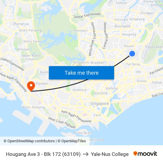 Hougang Ave 3 - Blk 172 (63109) to Yale-Nus College map