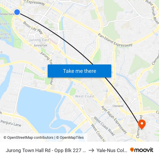 Jurong Town Hall Rd - Opp Blk 227 (28281) to Yale-Nus College map