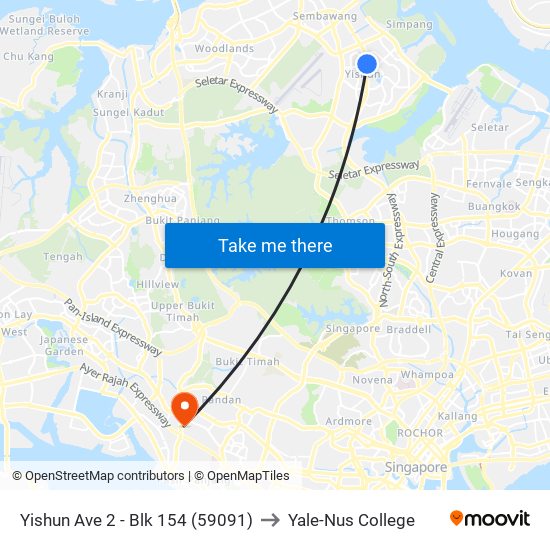 Yishun Ave 2 - Blk 154 (59091) to Yale-Nus College map