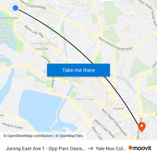 Jurong East Ave 1 - Opp Parc Oasis (28459) to Yale-Nus College map