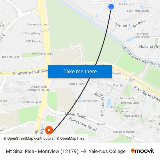 Mt Sinai Rise - Montview (12179) to Yale-Nus College map