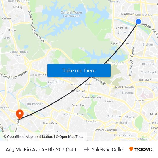 Ang Mo Kio Ave 6 - Blk 207 (54011) to Yale-Nus College map