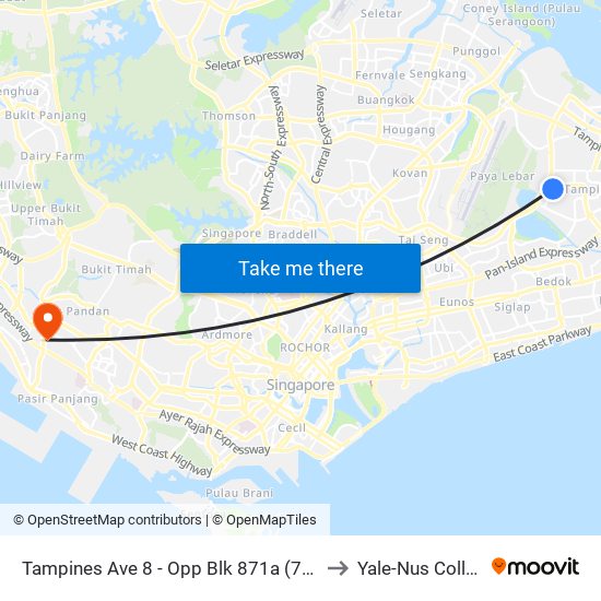 Tampines Ave 8 - Opp Blk 871a (75151) to Yale-Nus College map