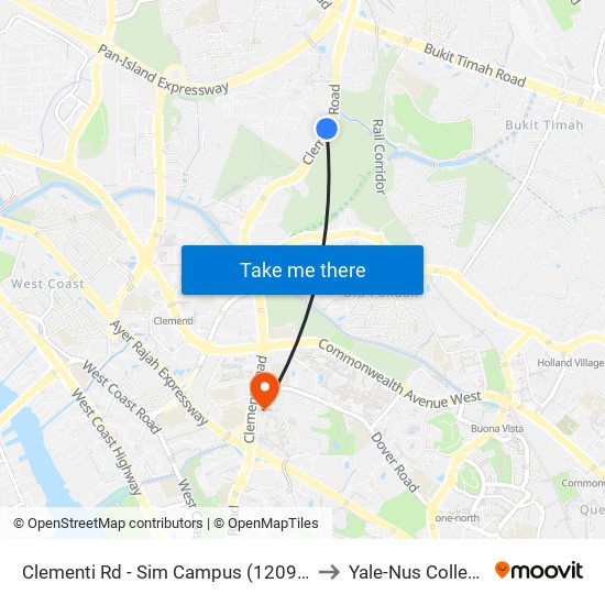 Clementi Rd - Sim Campus  (12091) to Yale-Nus College map